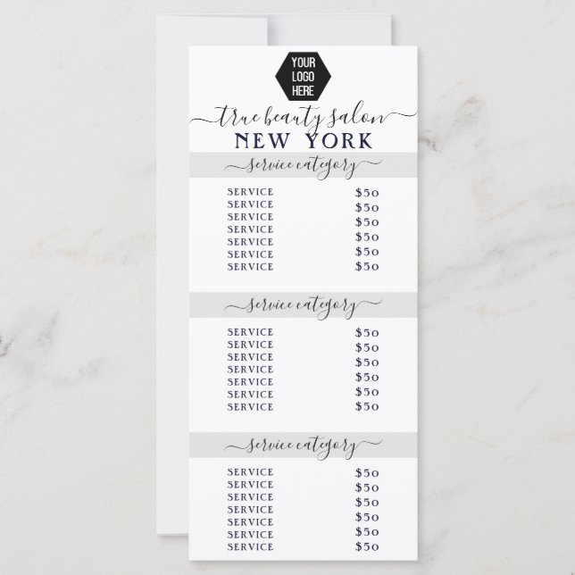 Simple Elegant White Grey Logo Salon Price List (Front)