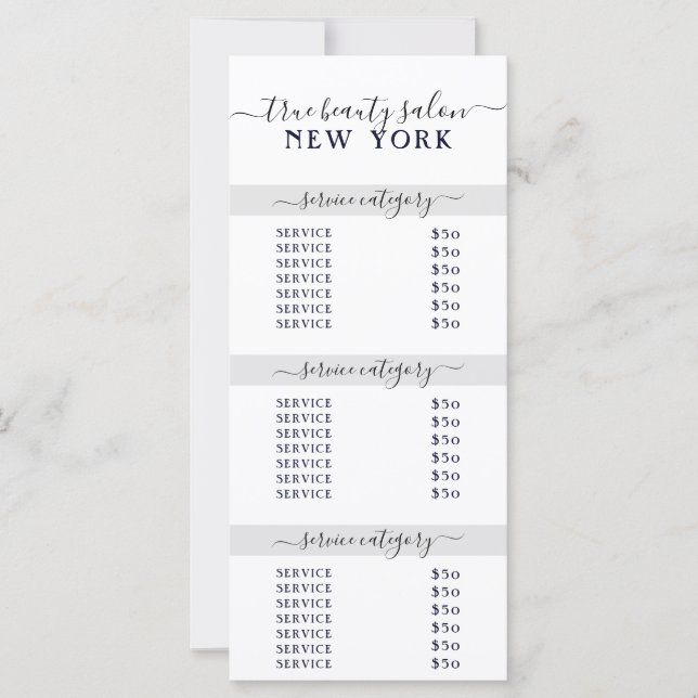 Simple Elegant White Grey Salon Price List (Front)