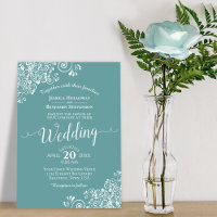 Simple Elegant White Lace on Teal Wedding