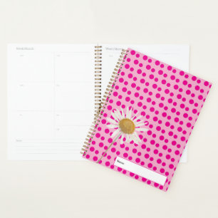 Simple Elegant White Minimal Floral on Pink BG Planner