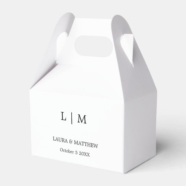 Simple Elegant White Monogram Wedding Favor Box (Front Side)
