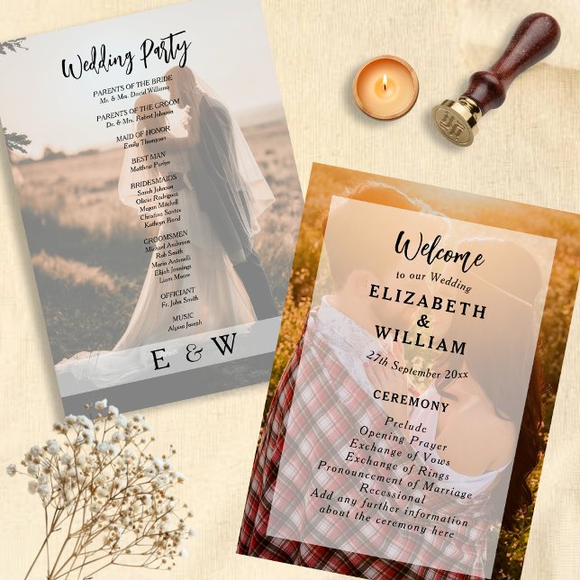 Simple Elegant White overlay Couple Photo Wedding  Program (Simple Elegant White overlay Couple Photo Wedding Program)