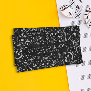 Simple elegant white paper music notes pattern business card