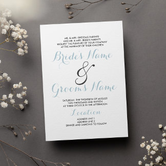 Simple elegant white pastel blue modern Wedding  Invitation