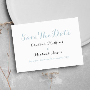 Simple elegant white pastel blue Save The Date