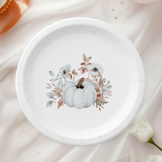Simple Elegant White Pumpkin  Paper Plate (Creator Uploaded)