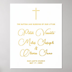 Simple Elegant White Religious Triplets Baptism Foil Prints