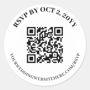 Simple Elegant White RSVP Online QR Code Classic Round Sticker
