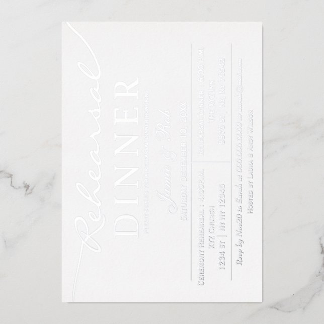 Simple Elegant White Silver Rehearsal Dinner   (Front)