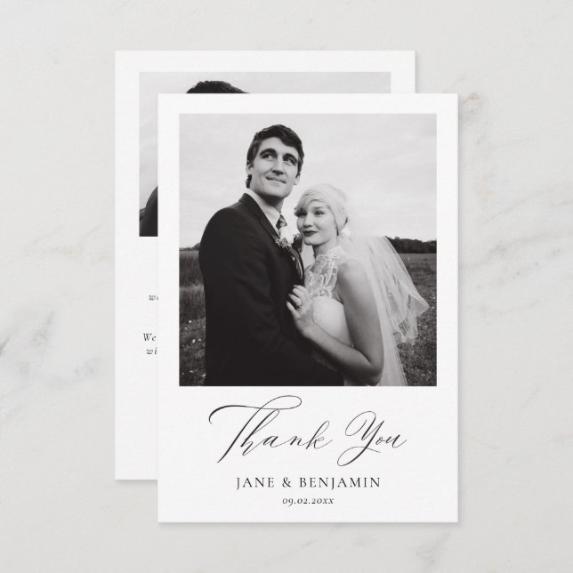 Simple Elegant White Wedding 2 Photo Thank You Card (Front/Back)