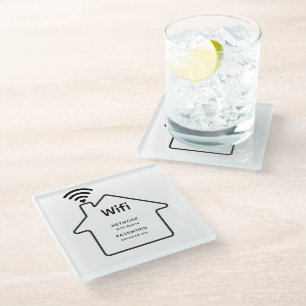 Simple Elegant Wifi Network Password Info Hotel Glass Coaster