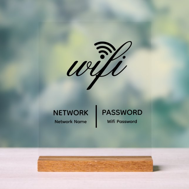 Simple Elegant Wifi Network Password Info White Acrylic Sign (Neutral)