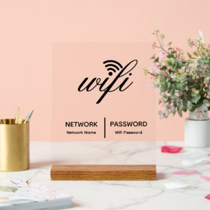Simple Elegant Wifi Network Password Info White Acrylic Sign