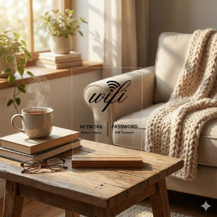 Simple Elegant Wifi Network Password Info White Acrylic Sign