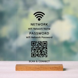 Simple Elegant Wifi QR Code Network Password Acrylic Sign