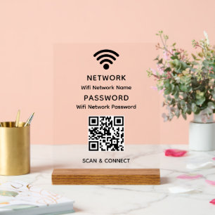 Simple Elegant Wifi QR Code Network Password Acrylic Sign