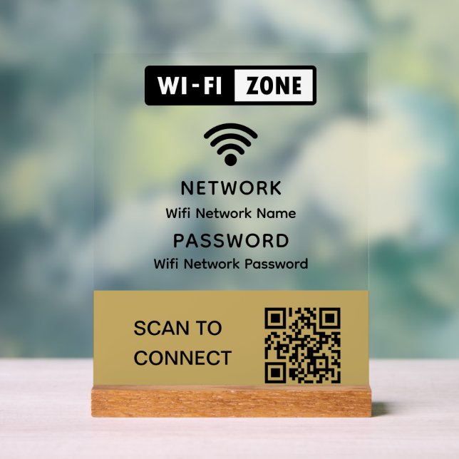 Simple Elegant Wifi QR Code Network Password  Acrylic Sign (Neutral)