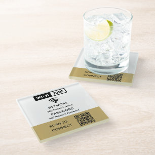 Simple Elegant Wifi QR Code Network Password Glass Coaster