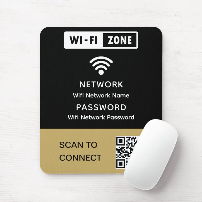 Simple Elegant Wifi QR Code Network Password  Mouse Pad (With Mouse)