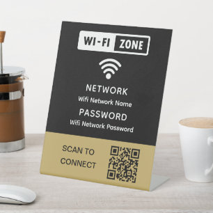 Simple Elegant Wifi QR Code Network Password  Pedestal Sign