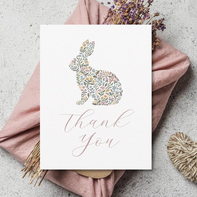 Simple Elegant Wildflower Rabbit Baby Shower Thank You Card (Creator Uploaded)