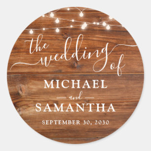Simple Elegant Wood Rustic Wedding Classic Round Sticker