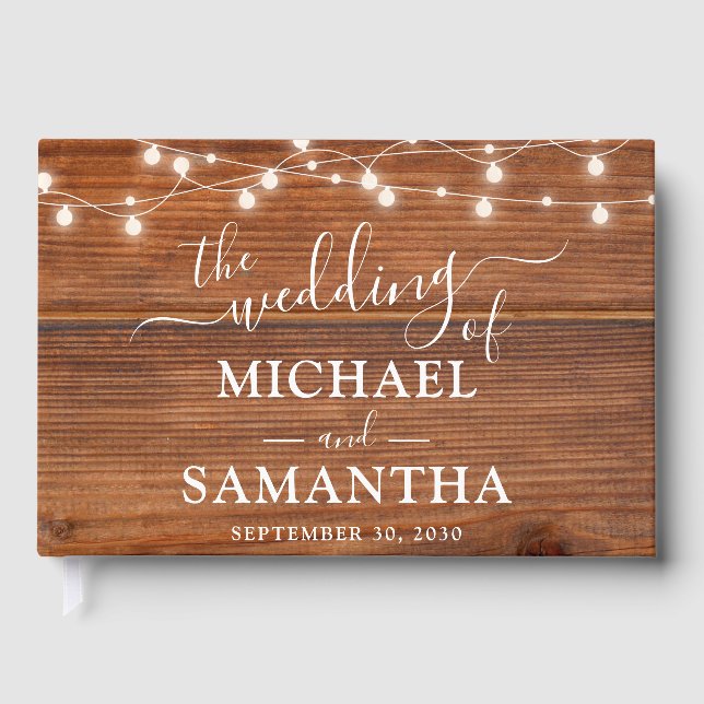 Simple Elegant Wood Rustic Wedding Guest Book (Front)