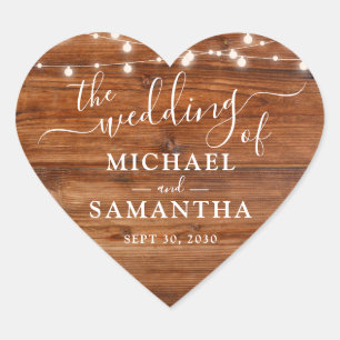 Simple Elegant Wood Rustic Wedding Heart Sticker