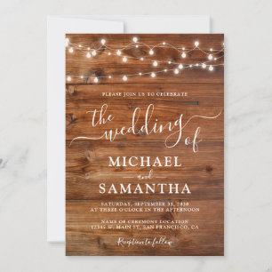 Simple Elegant Wood Rustic Wedding Invitation