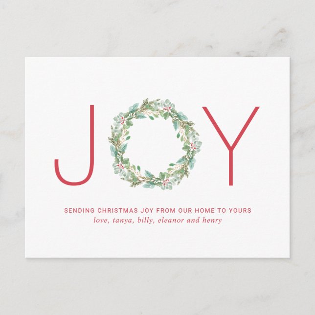 Simple Elegant Wreath Joy Christmas Holiday Postcard (Front)