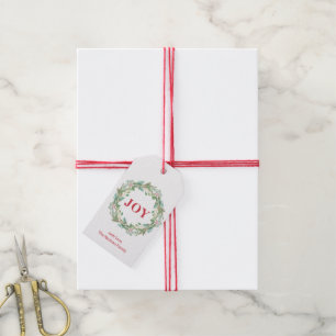 Simple Elegant Wreath Joy Modern Christmas Gift Tags