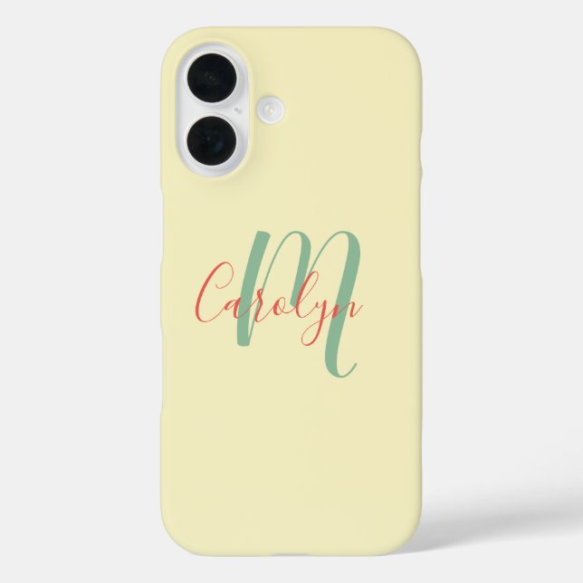 Simple, elegant, your name and monogram on cream Case-Mate iPhone case (Back)