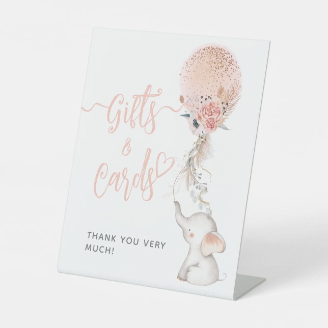 Simple Elephant & Balloon Baby Shower Card gift Pedestal Sign (Front)