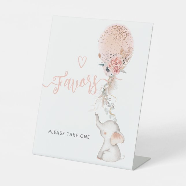 Simple Elephant & Balloon Baby Shower favours Pedestal Sign (Front)