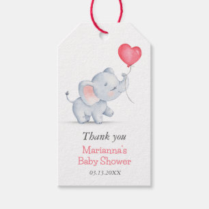 Simple Elephant & Heart Balloon Baby Shower Gift Tags