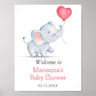 Simple Elephant & Heart Balloon Baby Shower Poster