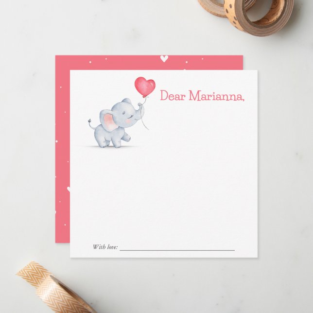 Simple Elephant & Heart Balloon Time Capsule Card (Front/Back In Situ)