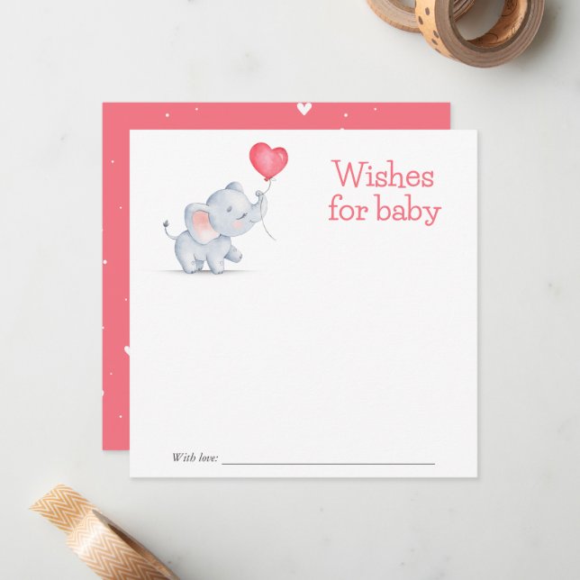 Simple Elephant & Heart Balloon Wishes for Baby  Card (Front/Back In Situ)