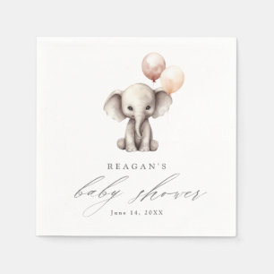 Simple Elephant with Balloons Neutral Baby Shower Napkin