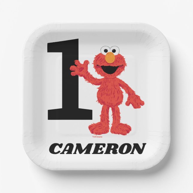 Simple Elmo 1st Birthday Paper Plate (Front)