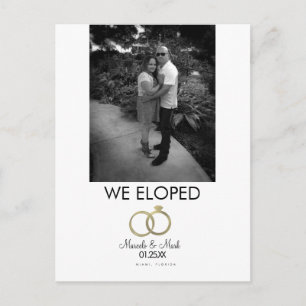 Simple Eloped Black White Photo Faux Gold Ring Postcard