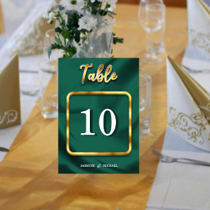 Simple Emerald Green and Gold Script Wedding  Table Number