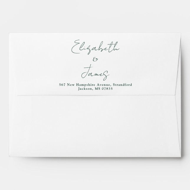 Simple Emerald Green Elegant Script Return Address Envelope (Back (Top Flap))