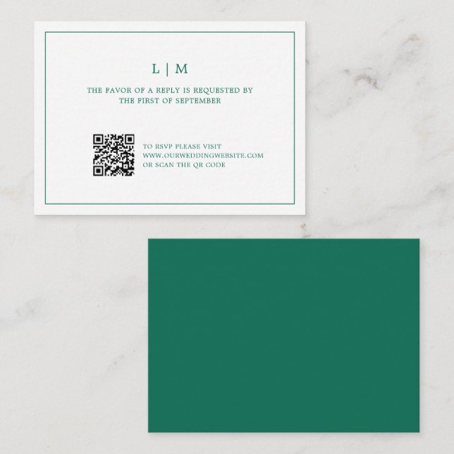 Simple Emerald Green Elegant Wedding Mini RSVP Card (Front/Back)