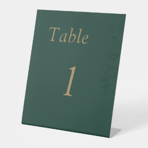 Simple Emerald Green Gold Wedding Table Number Pedestal Sign