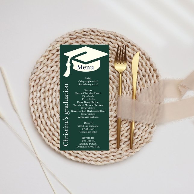 Simple emerald green Graduation party dinner menu  (Creator Uploaded)
