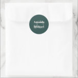 Simple Emerald Green Modern Bride and Groom Classic Round Sticker<br><div class="desc">Project a sense of modern simplicity with this stylish simple bride and groom sticker design in the popular colour choice - emerald green with light ecru text. The bride and groom's names are featured in bold typeface with a large stylish ampersand joining their names. These stickers are available in small...</div>