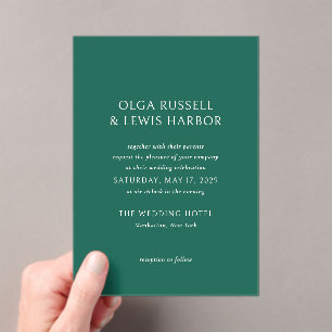 Simple Emerald Green Modern Wedding Acrylic Invitations