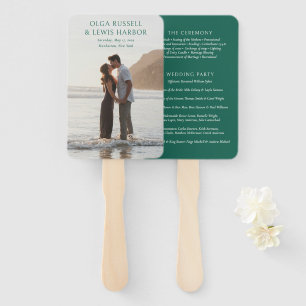 Simple Emerald Green Modern Wedding Program Hand Fan