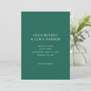 Simple Emerald Green Modern Wedding Save The Date